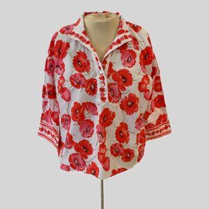 Talbots Poppy Floral Cotton Blouse Size M - Classic